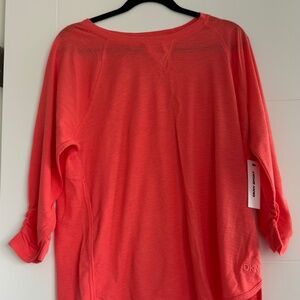 DKNY Sport RUCHED 3/4-SLEEVE SLUB WAFFLE-KNIT TEE, Size XL